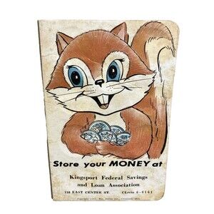 Vintage 50s Anthropomorphic Squirrel Quarter Savings Book Kingsport Tennessee
